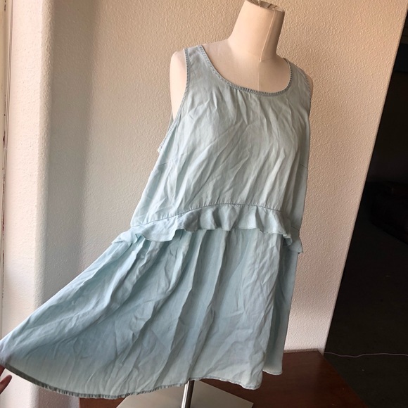 ceel Dresses Ceel Chambray Dress Ruffled Sleeveless Baby Doll Dress